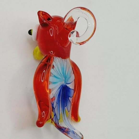 Art Glass Owl Pendant Red Blue Yellow 1.75 Inches Long Applied Bail Google Eyes - Picture 3 of 5